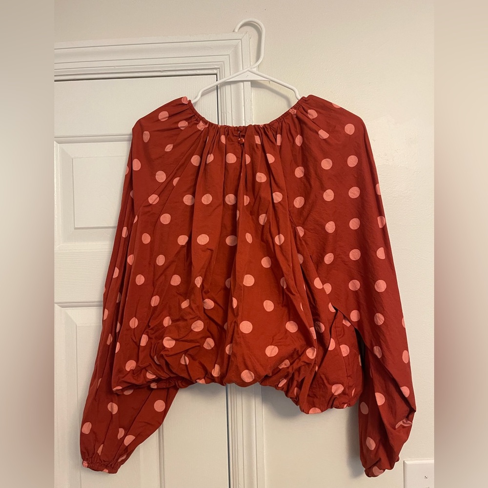 Anthropologie Polka Dot Elastic waist and balloon sleeve top - Picture 2 of 4